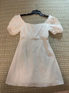 Altar'd State White Square-Neck Puff Sleeve Mini Dress